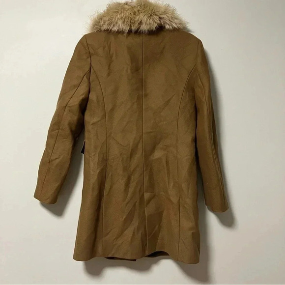 Zara Manteco Premium Wool Blend Tailored Camel Faux Fur Collar Coat - Picture 3 of 10